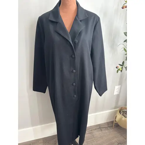 Vintage DYNASTA Black Button Front Coat Dress Women's Size 48 Made In Greece