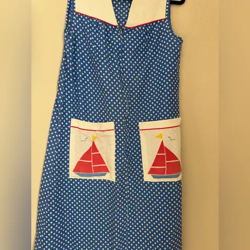 Vintage KOMAR Blue Polka Dot Sailboat Zip Nightgown Dress Size M