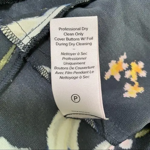 Cinq A Sept 100% Silk Avalon Dark Floral Blouse Fairy Blue