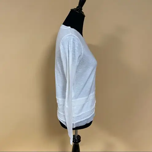 🛍️ Atwell Spa White Cotton Frayed Tiered Long Sleeve Top Leah Tee Size S