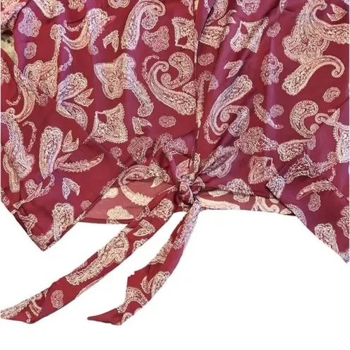 Honey Punch  Burgundy Paisley‎ Print Wrap Tie Crop Top