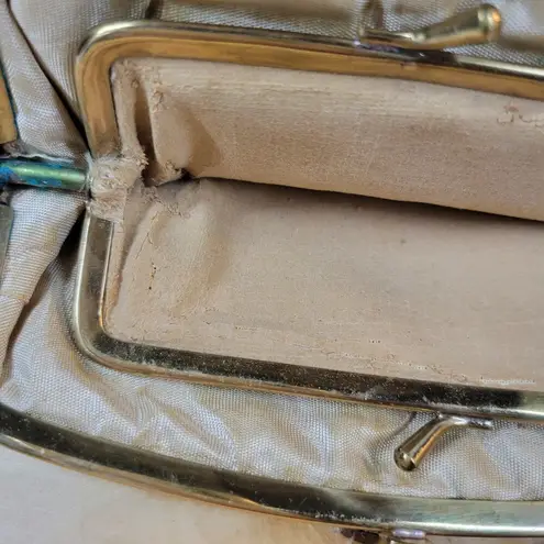 Vintage Clasp Clutch Pocketbook Womens 7" Gray Gold Frame Purse Evening Bag