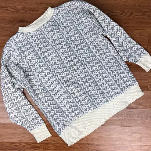 Vintage Fair Isle Sweater 100% Cotton Pullover Crewneck Size Large Gray White