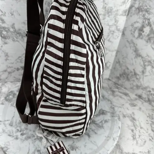 Henri Bendel  Zip Around Packable Brown White Stripe Backpack Lightweight