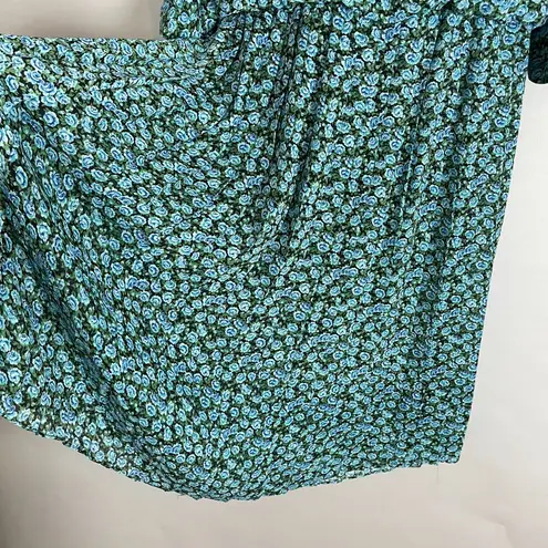 Vintage Blouson Dress Blue Roses Floral Pleated Skirt Women Plus Size Retro 90s