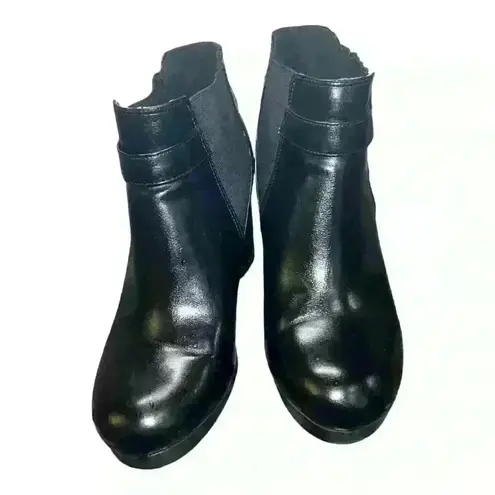 Christian Siriano black chunky block heel gold strap ankle boot size 10