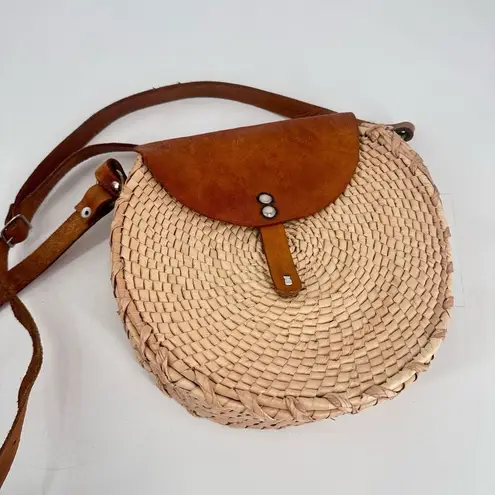 Handmade Casa Koki Koki Tulum Beach Summer Raffia Round Crossbody bag Leather Mexico