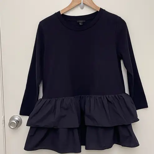 COS Poplin-Frilled Jersey Top color Blue size Medium 100%cotton