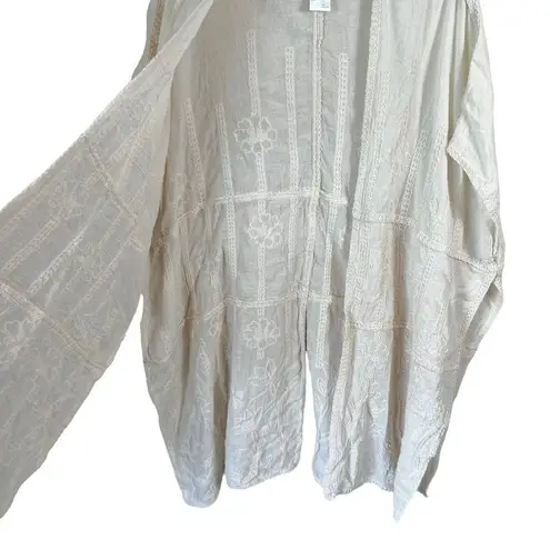 Chico's Chico’s Floral Embroidered Neutral Kaftan Ruana Wrap