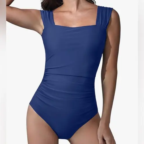 B2prity Swimsuit Retro Square Neck Tummy Control Ruched Modest Full Coverage S Blue