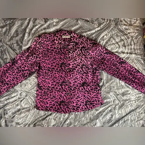 Purple Silk Sequin/Beaded Leopard Print Lined Buttonup Size M