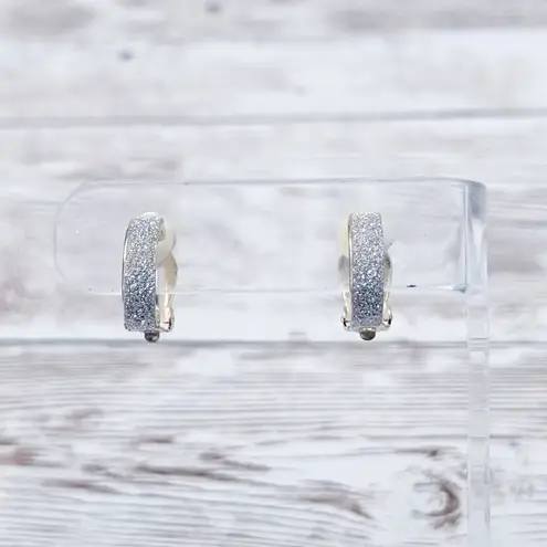 Vintage Clip On Earrings 5/8" Sparkly Hoops Silver