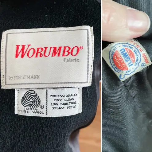 Vintage 80s 100% wool leather shoulder double breasted long over coat size XXL Black