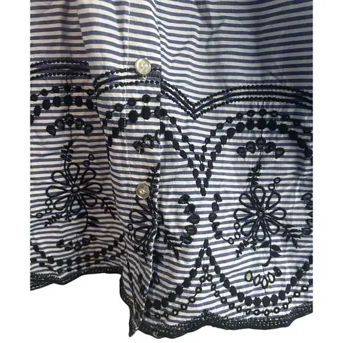 Peck & Peck PECK & PECK Women's Embroidered Striped Blue Shirt Sz XL Summer Vacation Travel