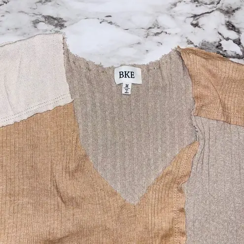BKE | Pieced Raw Edge V-Neck Sweater | Taupe | Women's | M