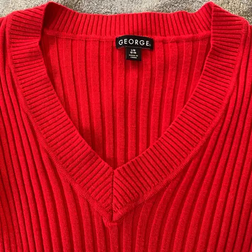 George Size Large Solid Red Ribbed V