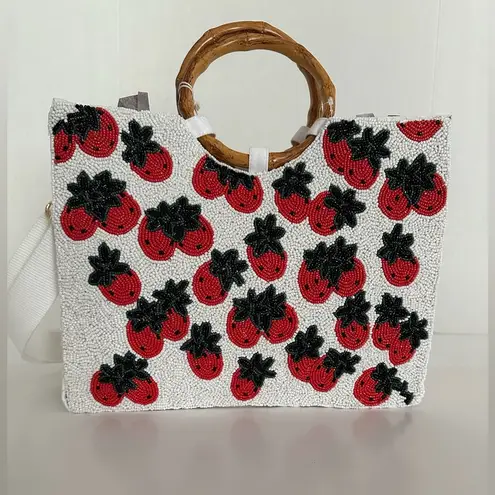 SOL + MER NWT Strawberry Beaded Viral Purse Handbag w Bamboo Handles White Strap