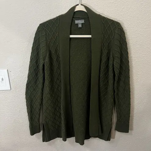 Market & Spruce Green Open Cable Knit Cardigan Small Elbow Patches Preppy Wool - Image 3