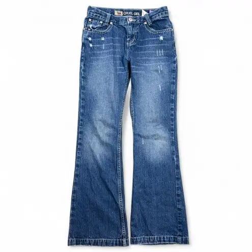 Cruel Girl Vintage Y2K Jeans Embroidery Low Rise Bootcut Denim Distressed