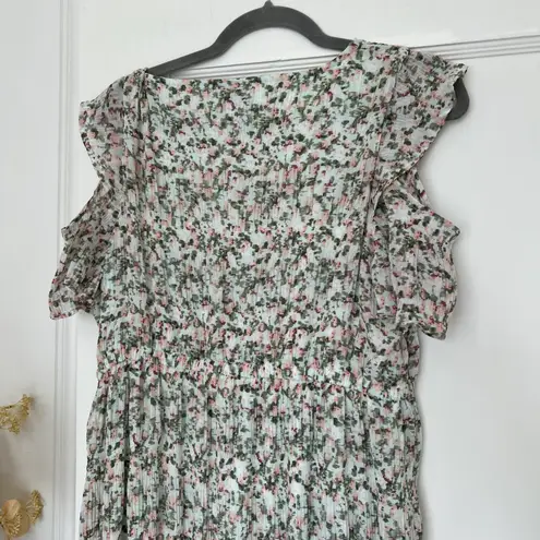 Bobeau Light Aqua Pink Cold Shoulder Flounce Sleeve Maxi Dress Size XSmall NWT