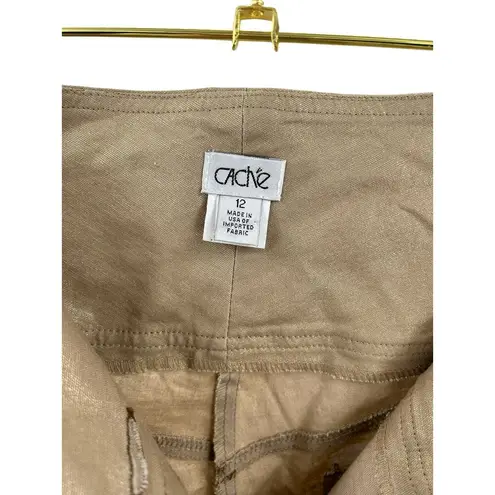 Cache  GOLD LINEN BLEND WOMEN'S VINTAGE WIDE LEG PANTS SIZE 12 33 INCH INSEAM