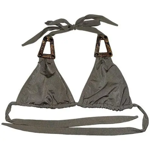 Despi Swim Women’s M Taupe Gray Snakeskkn Leather Detailed Unlined Bikini Top Size M