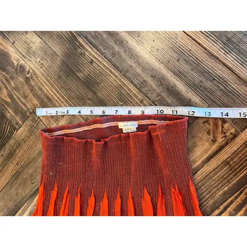 Crinkle Smocked Skirt Strapless Dress Floral Boho Festival Gypsy Hippie Western Orange