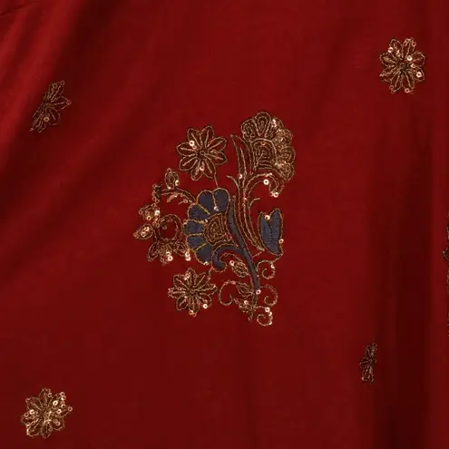 Handmade Red Embroidered Sequin Kurti Tunic Dress Short Sleeve Womens Size M