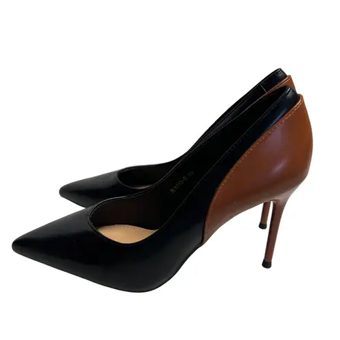 SEVEN BIG TREE Black Brown Color Block Pointed Toe Stiletto Heels Size 40 US 9.5