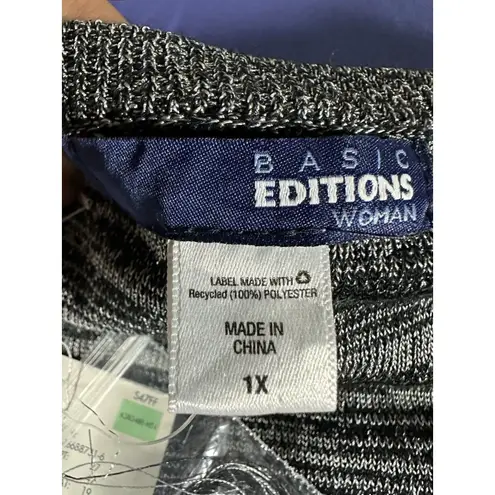 Basic Editions Black and Silver Knit Sweater, Womens Plus 1X.