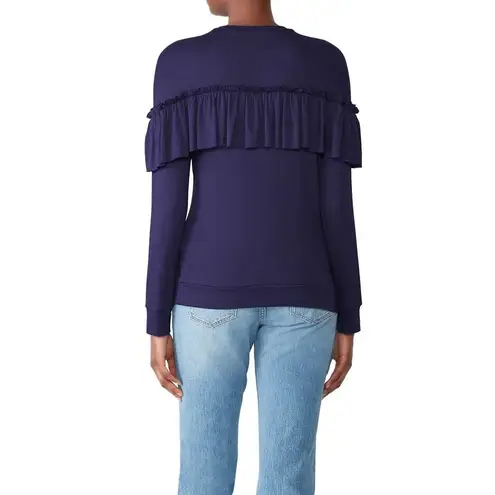 Slate + Willow Ruffle Blouse Long Sleeve Small Navy Blue Parisian Feminine