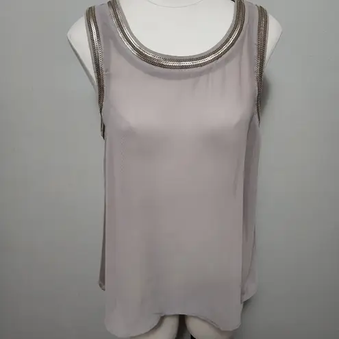 BKE Boutique taupe mixed media chiffon sequin tank size medium