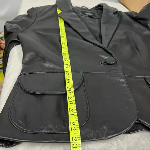Black L Leather Women's blazer Jacket one button lined front pockets Size L
