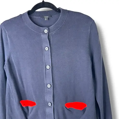 COS Modern Knit Cotton Color-Block Front Pockets Straight Fit Ribbed Cardigan