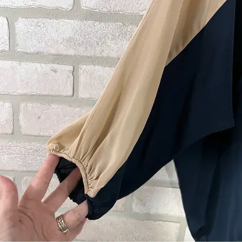Karina Grimaldi Silk Colorblock Cream and Navy Blouse Size XS
