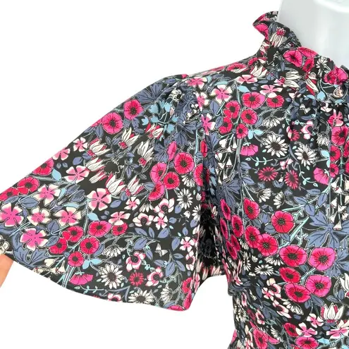 Julia Jordan Floral Ruffle Neck Flutter Sleeve Midi Dress Black Multi Size 2