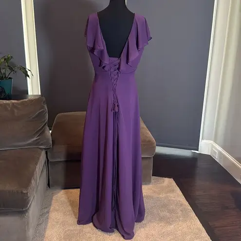 Women’s Purple Flutter Sleeve Full Length Bridesmaid Dress Corset Back Size 10
