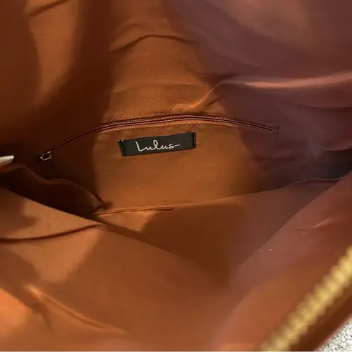 Lulus Brown Leather Foldover Hand Clutch Women’s bag w/ gold chain strap