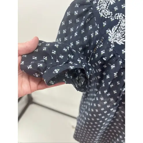 JCREW Point Sur embroidered block print peasant top Navy Women’s Size XS