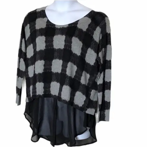 Zero Degrees Celsius Plaid Bateau Sweater 2X NWT Georgette Hem Plus Black