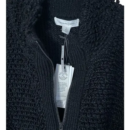 Treasure & Bond Womens Black Fuzzy Cozy Loop Yarn Front Zip Cardigan Large NWT
