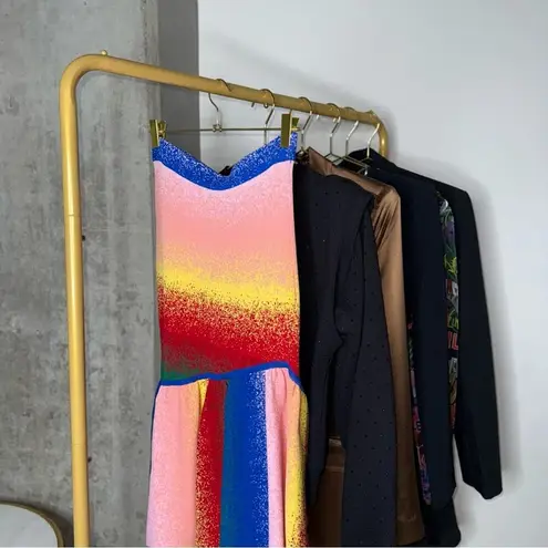 AMUR Asymmetrical Jacquard Knit Skirt in Rainbow Blue