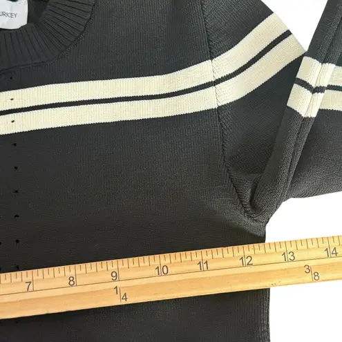 JF Lefon Cut Out Knit Top Women S Black Striped Long Sleeve Sweater Designer