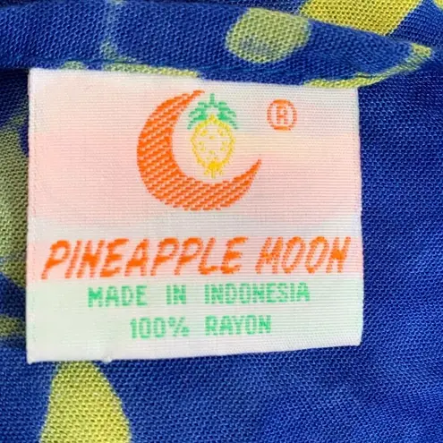 Vintage Pineapple Moon Blue Batik Floral Sarong Wrap Skirt Swim Beach Cover