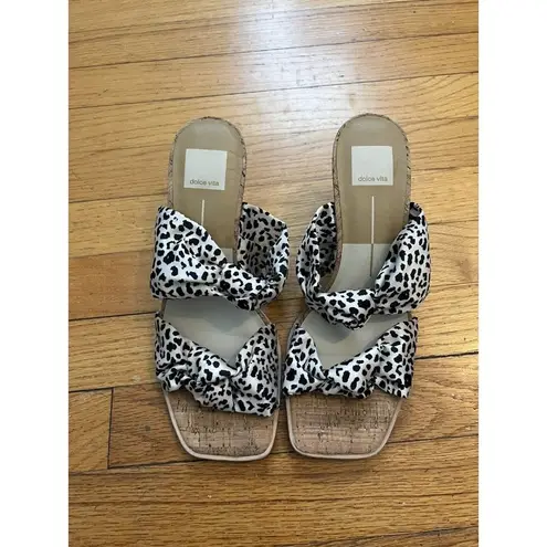 Dolce Vita Naji Cork Wedge Mule in Leopard Satin/Square Toe/Size 9 Brown