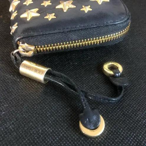 Jimmy Choo Navy Blue Lambskin and Gold Stars Continental Zip Wallet