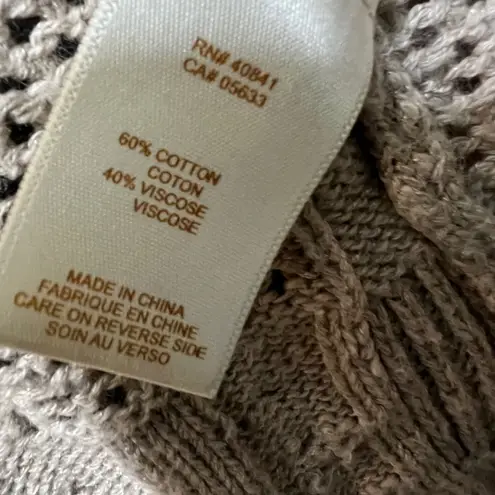 Aventura Open Knit Cardigan Sweater L Taupe Textured Longline Duster Boho Tan Size undefined