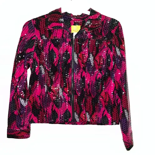 Vintage Flashy Cropped Sequin Purple Pink Gray and Black Jacket Size 10P