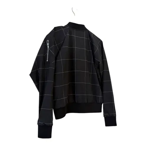 ALBION FIT Albion Windowpane Print Bomber Jacket Black Lightweight Full Zip Front Size Med