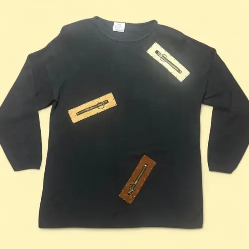 Gantos Black Oversized Long Sleeve Shirt Zipper Embellishments Faux Zippers XL